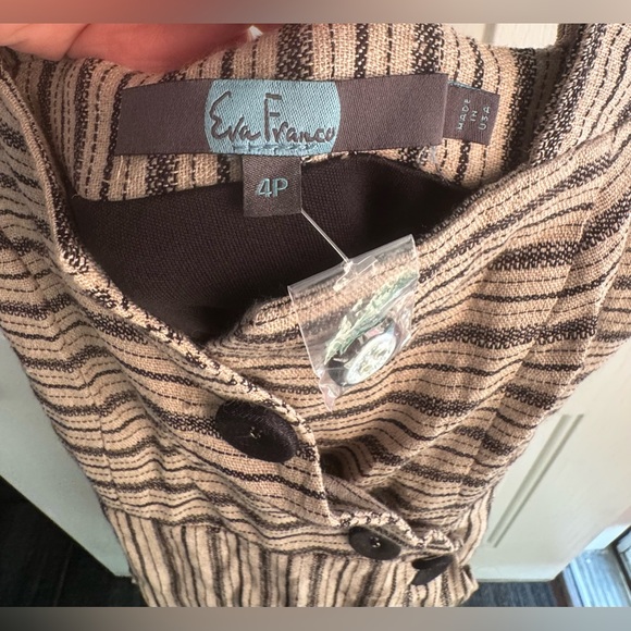 EVA FRANCO Dress SIZE 4P-NWT. Linen Blend Striped Button Front Midi Made in USA - Picture 2 of 14